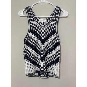 Dear John Granny Square Crochet Tank Top Black/White Womens Medium Boho Festival